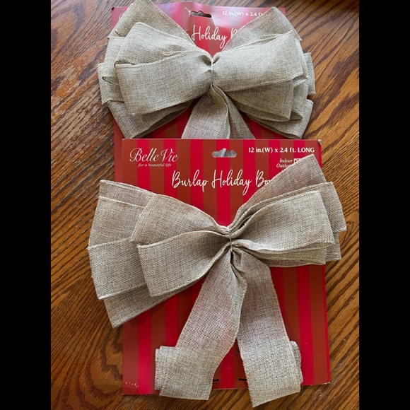 NWT Belle vie wired Burlap holiday bow (set of 2) - Picture 1 of 6